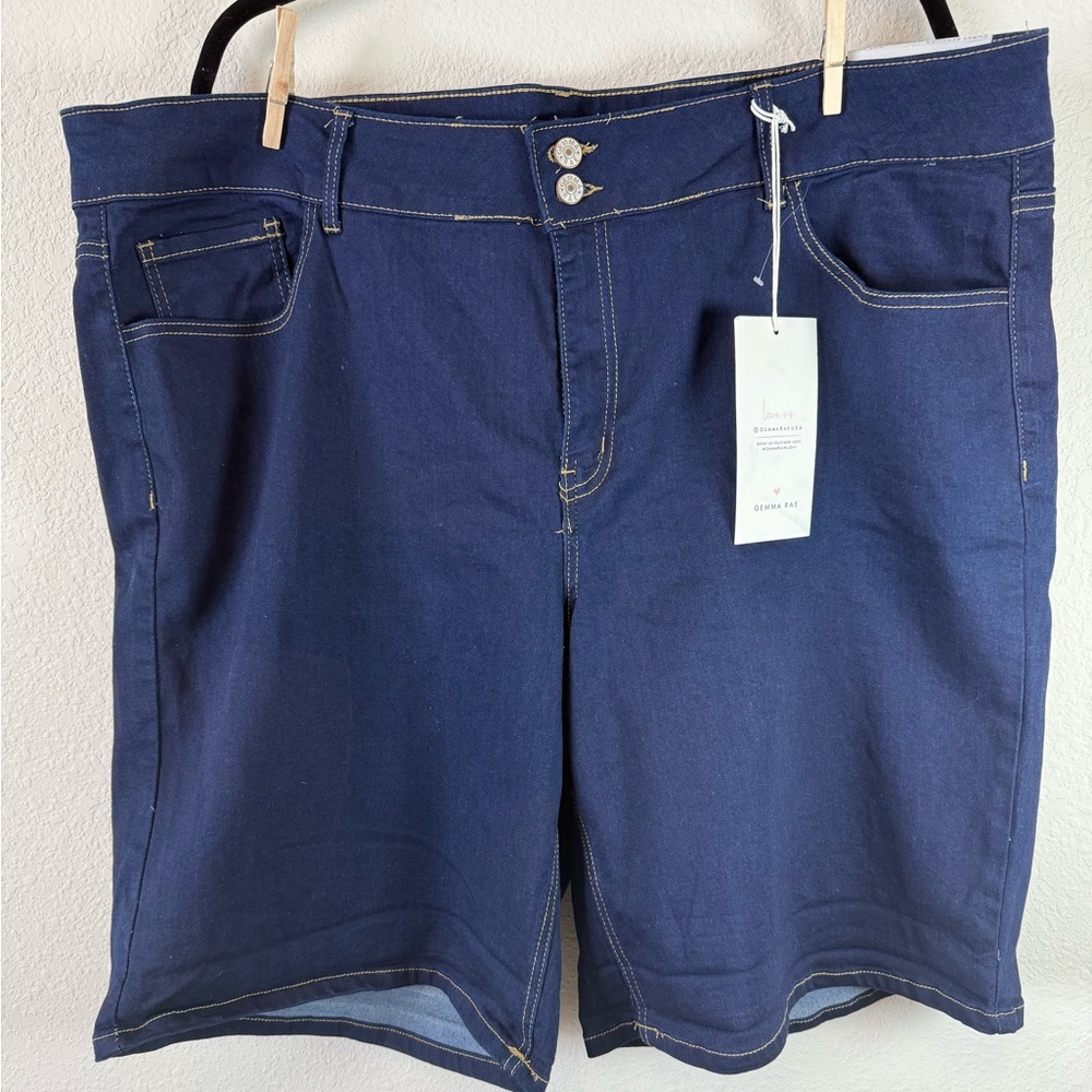 Gemma Rae Plus Size Curvy Bermuda Shorts 24W NWT Dark Wash Stretch Denim